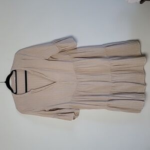 4OUR Dreamers Boho Ruffle Sleeve Peasant Mini Dress XS Beige